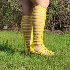 Zeus 57 Women's KneeHigh Caged Lace Up Gladiator Sandals -sbwshoes shop AirBrush 20210403175352