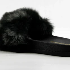 Base Designer Fur Strapped Slides -sbwshoes shop BASEBLACK 1