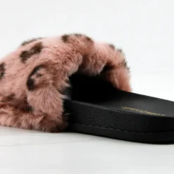 Base Designer Fur Strapped Slides -sbwshoes shop BASEPINK 1