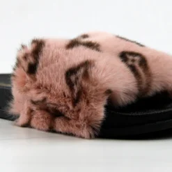 Base Designer Fur Strapped Slides -sbwshoes shop BASEPINK 2