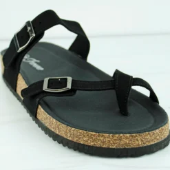 Berk 33 Women's Double Buckle Embellished Cork Sole Slip On Sandals