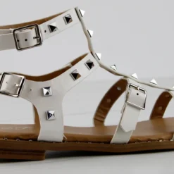 Forever Ding 41 Womens Spike Embellished Straps Short Gladiator Sandals -sbwshoes shop Ding41White 2