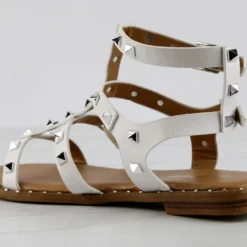 Forever Ding 41 Womens Spike Embellished Straps Short Gladiator Sandals -sbwshoes shop Ding41White 3