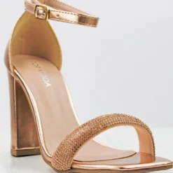Doc 1 Women's Strappy Rhinestone Dress Chunky Heels -sbwshoes shop Doc 1 RoseGoldPU 1