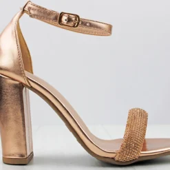 Doc 1 Women's Strappy Rhinestone Dress Chunky Heels -sbwshoes shop Doc 1 RoseGoldPU 3