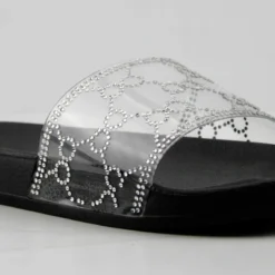 Extra Fly Womens Lucite Strap Rhinestone Embellished Slides