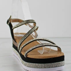 Forever Ellie 15 Women's Rhinestone Cross Band Platform Sandals
