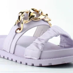 Elza Womens Double Strap Chain Accent Slip On Sandals -sbwshoes shop Elza 4