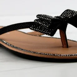 Forever Fannie 102 Womens Rhinestone Bow Embellished Thing Strap Sandals -sbwshoes shop Fannie102Black 1