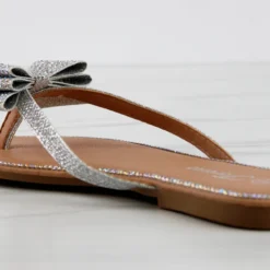 Forever Fannie 102 Womens Rhinestone Bow Embellished Thing Strap Sandals -sbwshoes shop Fannie102Silver 3