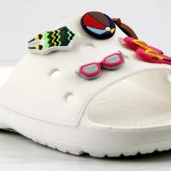 Fun Womens Decretive Pin Rubber Slides -sbwshoes shop FunWhite 1