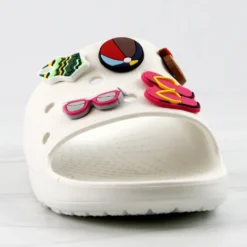 Fun Womens Decretive Pin Rubber Slides -sbwshoes shop FunWhite 2