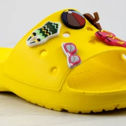 Fun Womens Decretive Pin Rubber Slides -sbwshoes shop FunYellow 1