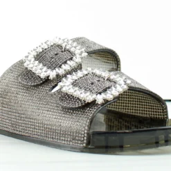Forever Glitz 80 Womens Gem Embellished Double Buckle Slides