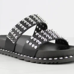 Forever Goth 33 Womens Double Band Spike Embellished Slip On Sandals