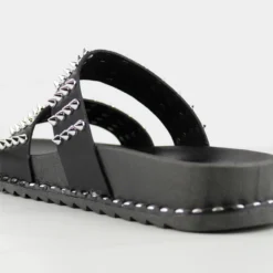 Forever Goth 33 Womens Double Band Spike Embellished Slip On Sandals -sbwshoes shop Goth33Black 3