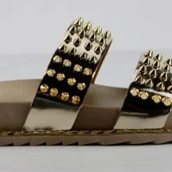 Forever Goth 33 Womens Double Band Spike Embellished Slip On Sandals -sbwshoes shop Goth33Gold 2