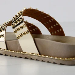 Forever Goth 33 Womens Double Band Spike Embellished Slip On Sandals -sbwshoes shop Goth33Gold 3