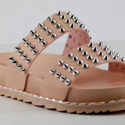 Forever Goth 33 Womens Double Band Spike Embellished Slip On Sandals -sbwshoes shop Goth33Mauve 1