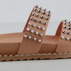 Forever Goth 33 Womens Double Band Spike Embellished Slip On Sandals -sbwshoes shop Goth33Mauve 2