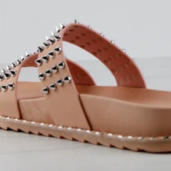 Forever Goth 33 Womens Double Band Spike Embellished Slip On Sandals -sbwshoes shop Goth33Mauve 3