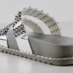 Forever Goth 33 Womens Double Band Spike Embellished Slip On Sandals -sbwshoes shop Goth33Silver 3