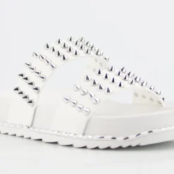 Forever Goth 33 Womens Double Band Spike Embellished Slip On Sandals -sbwshoes shop Goth33White 1