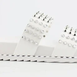 Forever Goth 33 Womens Double Band Spike Embellished Slip On Sandals -sbwshoes shop Goth33White 2