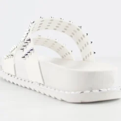 Forever Goth 33 Womens Double Band Spike Embellished Slip On Sandals -sbwshoes shop Goth33White 3