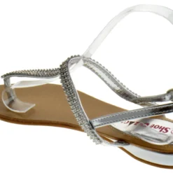 Kylie 08 Gladiator Rhinestone Thong Flat Sandals -sbwshoes shop Kylie08Silver 3