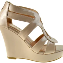 Lindy 3 Women's Heeled Strappy Wedge Sandals -sbwshoes shop Lindy3Beige 2