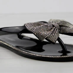Forever Lucid 13 Womens Rhinestone Embellished Bow Jelly Flip Flops -sbwshoes shop Lucid13Black 1