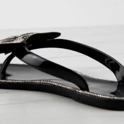 Forever Lucid 13 Womens Rhinestone Embellished Bow Jelly Flip Flops -sbwshoes shop Lucid13Black 4