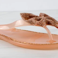Forever Lucid 13 Womens Rhinestone Embellished Bow Jelly Flip Flops -sbwshoes shop Lucid13Nude 1