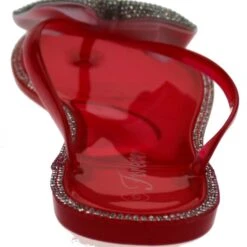 Forever Lucid 13 Womens Rhinestone Embellished Bow Jelly Flip Flops -sbwshoes shop Lucid13Red 1