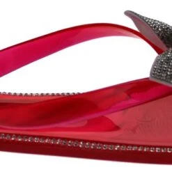 Forever Lucid 13 Womens Rhinestone Embellished Bow Jelly Flip Flops -sbwshoes shop Lucid13Red 2