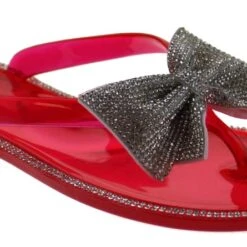 Forever Lucid 13 Womens Rhinestone Embellished Bow Jelly Flip Flops -sbwshoes shop Lucid13Red 3