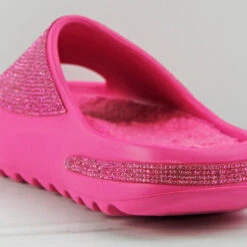 PlayoffD Women's Rhinestone Horizontal Grooved Outsole Slides -sbwshoes shop PlayoffdHotPink 3