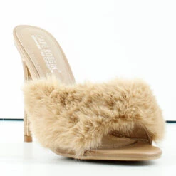 Pryer Womens Faux Fur Stiletto Heel Mule Sandals -sbwshoes shop Pryer 1
