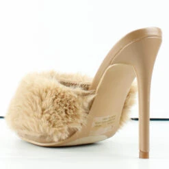 Pryer Womens Faux Fur Stiletto Heel Mule Sandals -sbwshoes shop Pryer 3
