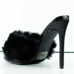Pryer Womens Faux Fur Stiletto Heel Mule Sandals -sbwshoes shop Pryer 6
