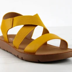 Forever Reform 53 Women's Criss Cross Elastic Strap Flat Sandals -sbwshoes shop Reform53Yellow 1