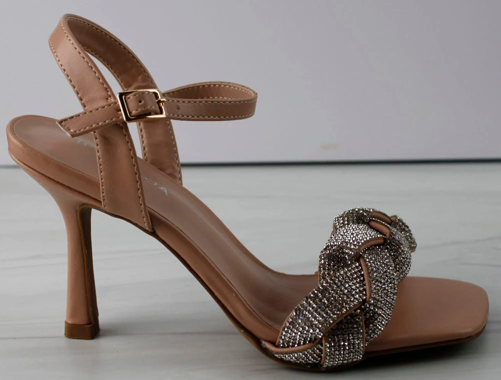 Roadie 8 Women's Braided Mid Heel Rhinestone Stiletto Sandals 5 Roadie 8 Women's Braided Mid Heel Rhinestone Stiletto Sandals - Image 5