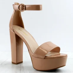 Bamboo Shocking-31 Womens Single Band Block Heel Sandals