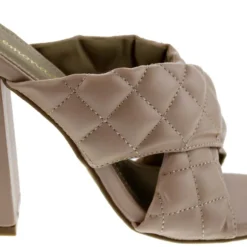 Sponge Womens Quilted Square Toe Chunky Heel Sandals -sbwshoes shop SpongeNude 1