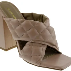 Sponge Womens Quilted Square Toe Chunky Heel Sandals -sbwshoes shop SpongeNude 3
