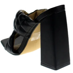 Sponge Womens Quilted Square Toe Chunky Heel Sandals -sbwshoes shop Spongeblack 1