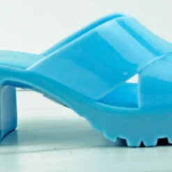 Tiana 3 Women's Patent Slip On Chunky Low Heeled Sandals -sbwshoes shop Tiana3Blue 2