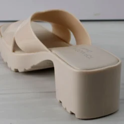 Tiana 3 Women's Patent Slip On Chunky Low Heeled Sandals -sbwshoes shop Tiana3 3