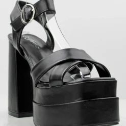 Forever Twice 11 Women's Buckled Platform Faux Leather High Heels